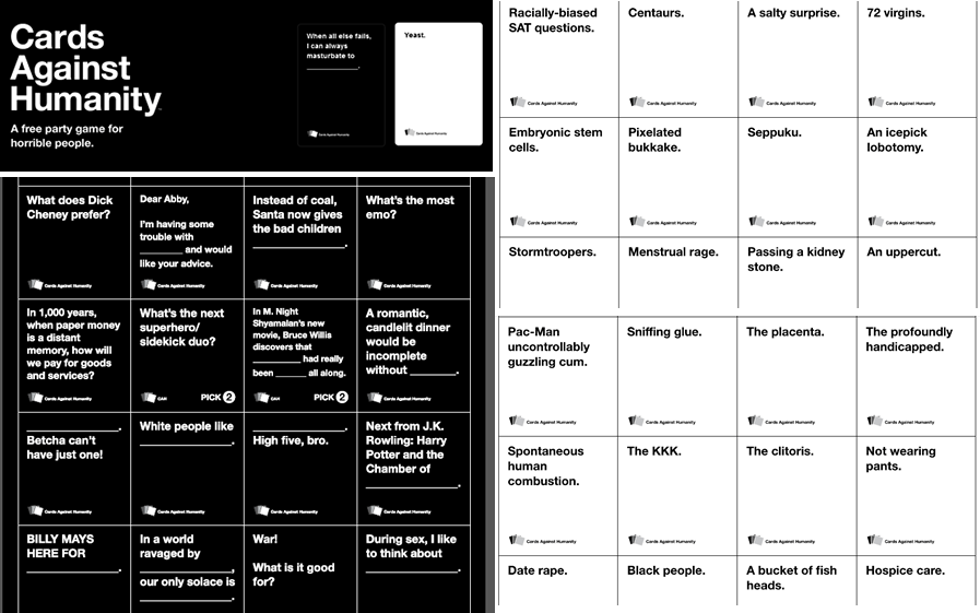 Cards Against Humanity is a party game for horrible people. 